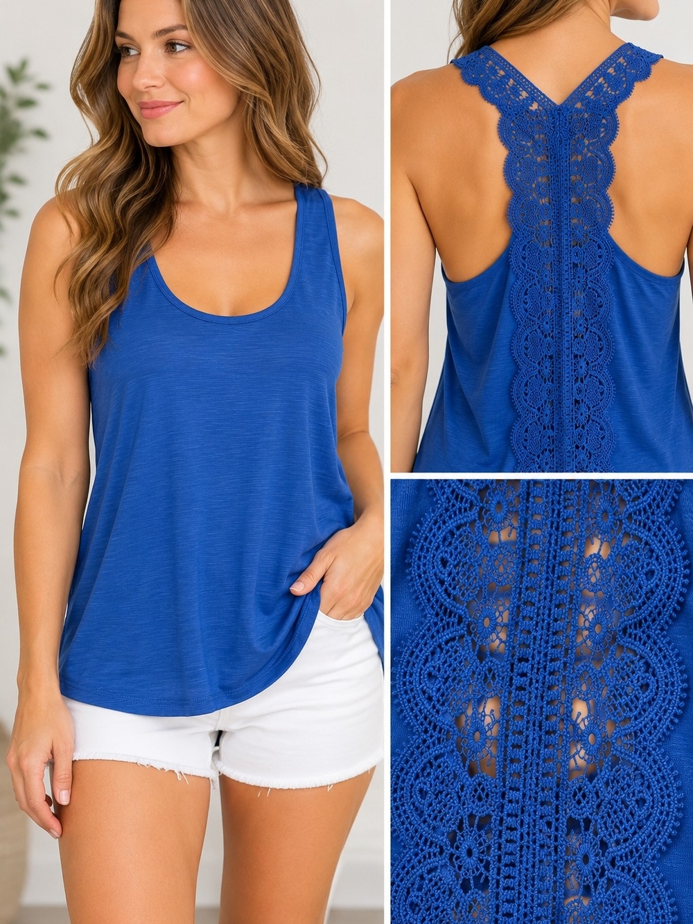 Blue Lace Crochet Racerback Tank Top NWT Size L